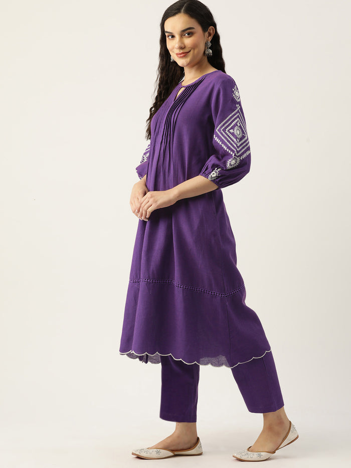 Purple / green cotton embroidery
