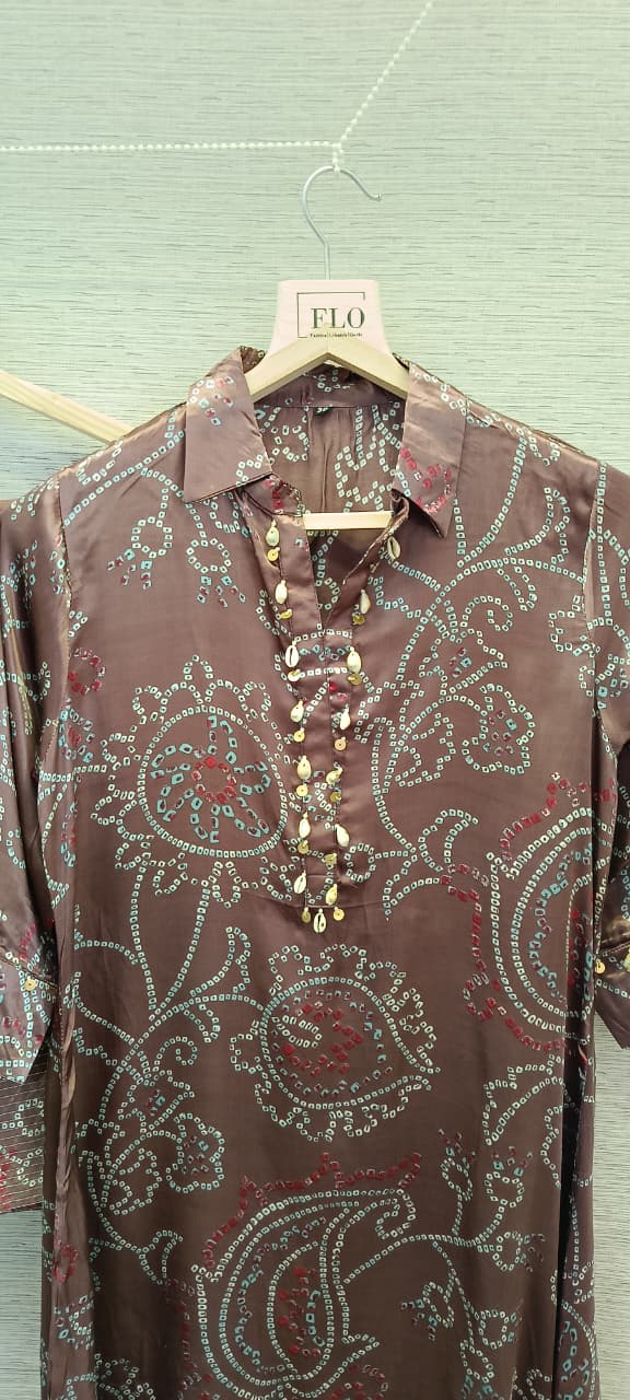 Bandhani Farshi bottom with gajji top co ord set