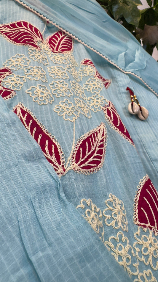 Premium mul silk appliqué work