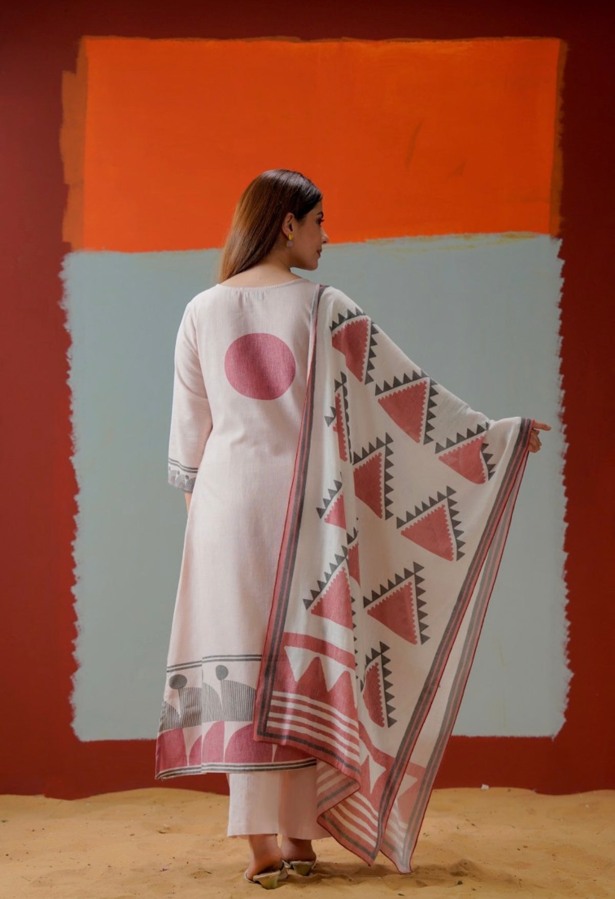 DESERT ROSE IVORY PRINTED KURTA SET