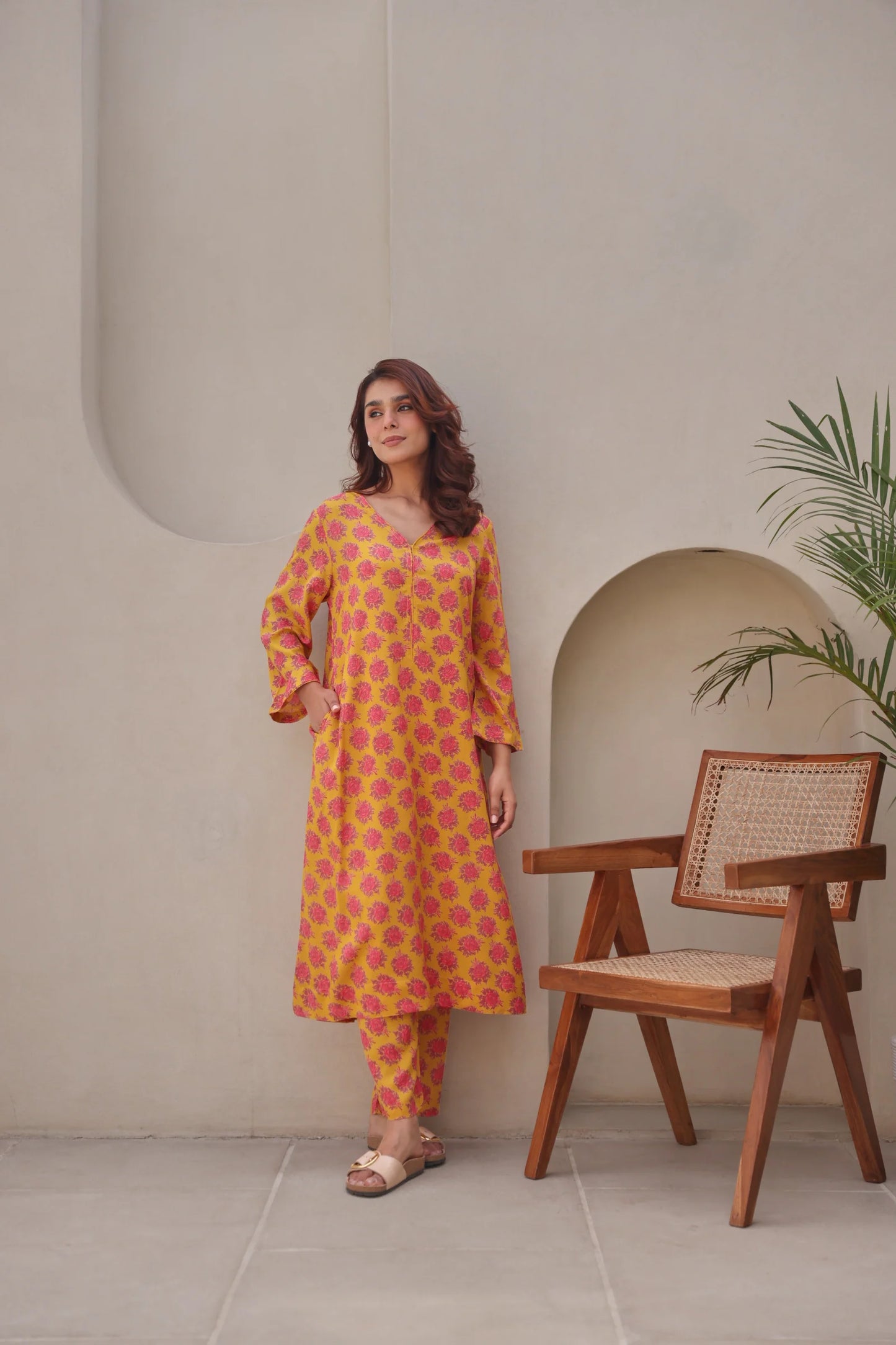Yellow Floral Printed Modal Co-Ord Set