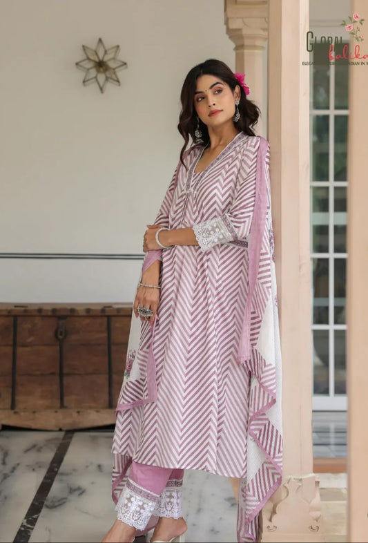 Purple  Leheriya cotton Set