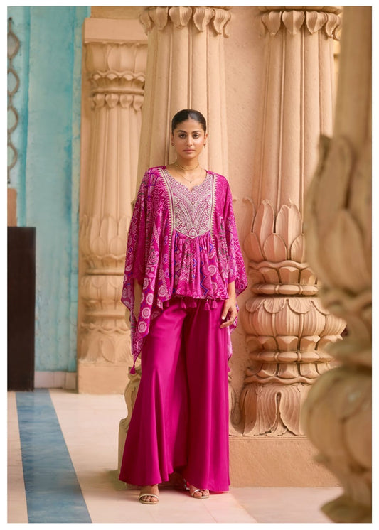 Rani pink Bandhani  Suhana kaftan Set