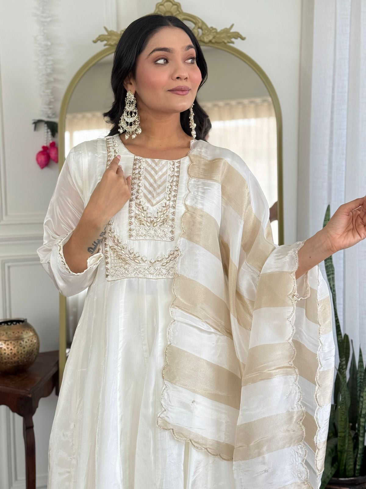 Crepe double layer anarkali with tissue Dupatta