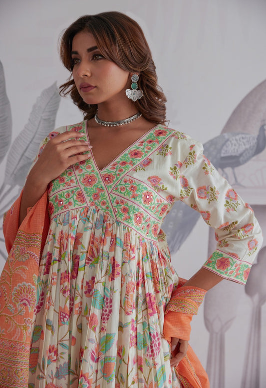 Alia peach green cotton Anarkali