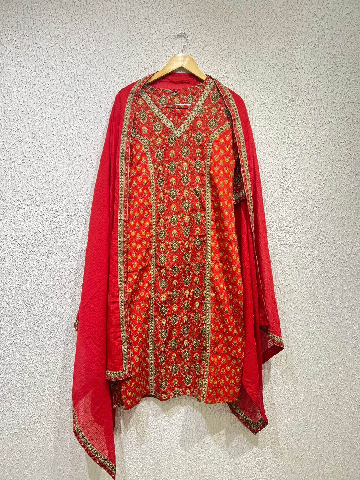 Red cotton kota doria suit