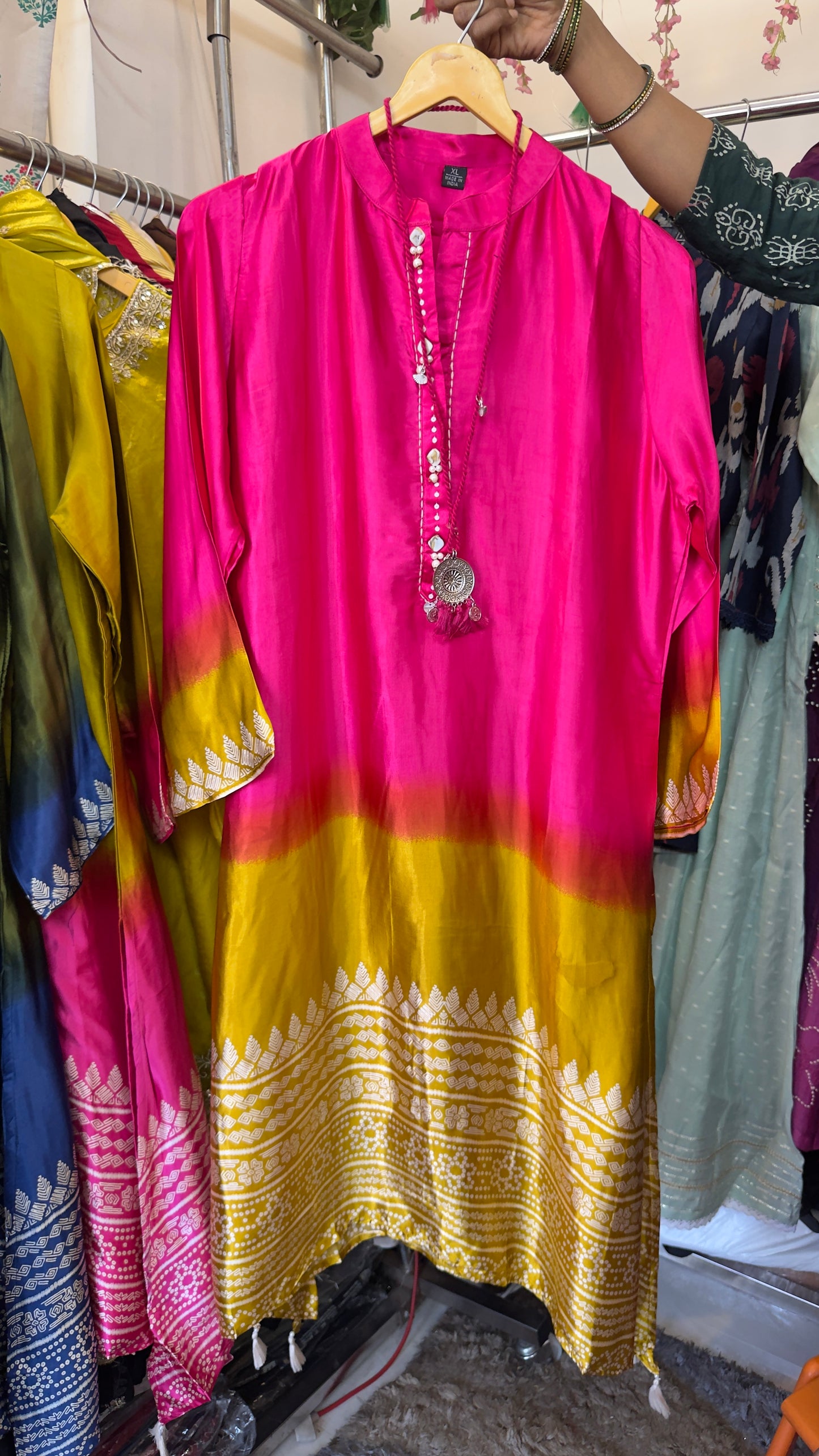 Pink Gajji kurta pant with cotton lining