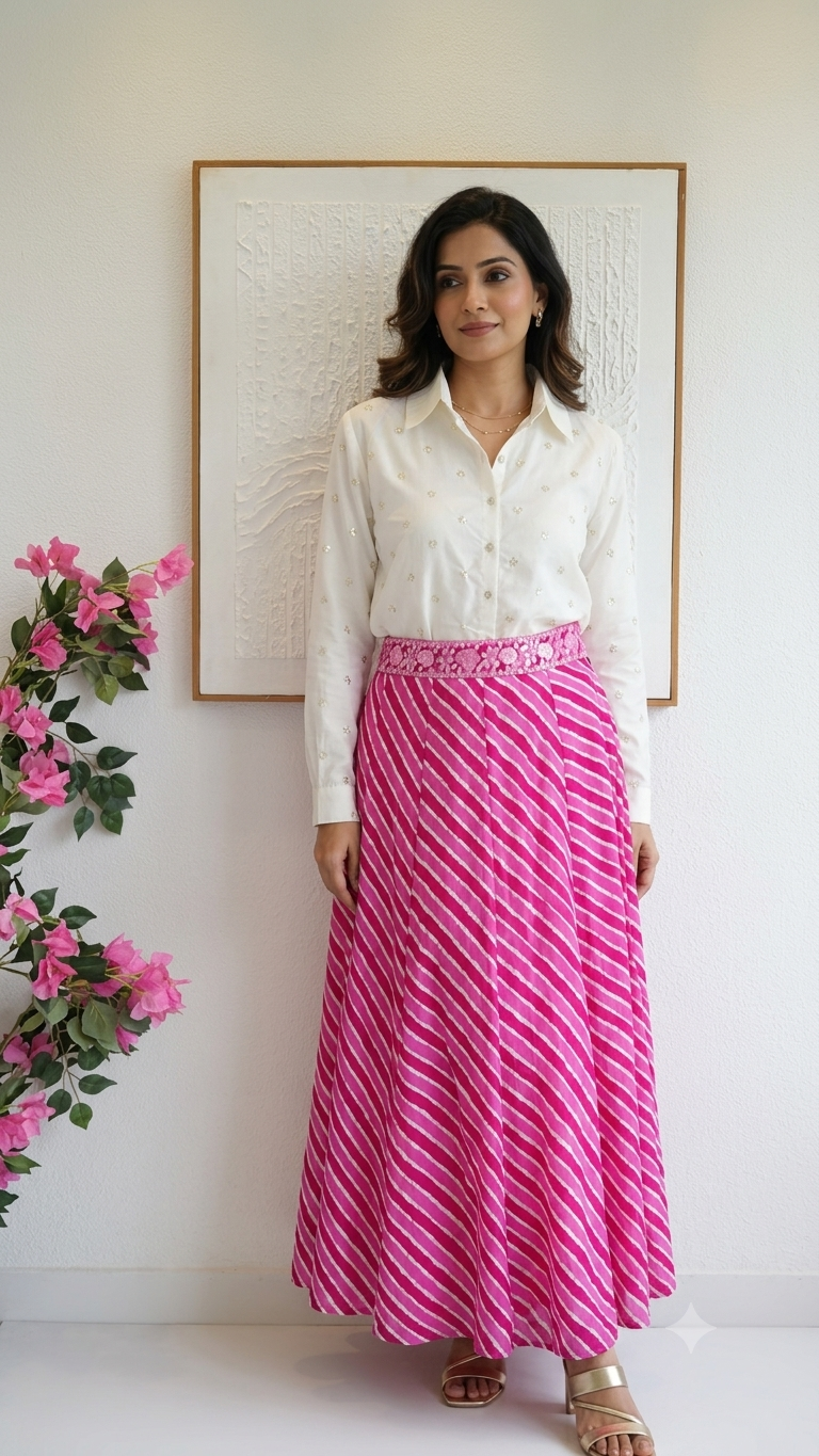 Pure cotton top with lehriya cotton skirt (top24 length & skirt 40)