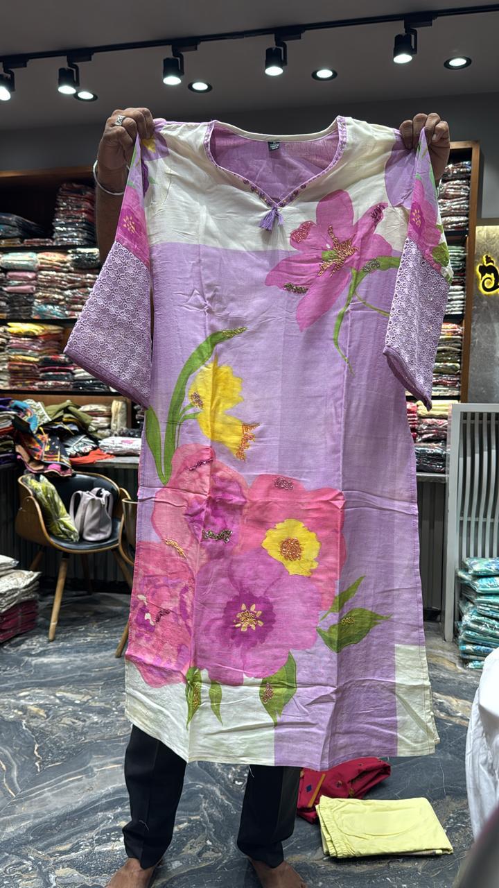 Stylist linen floral cotton suit