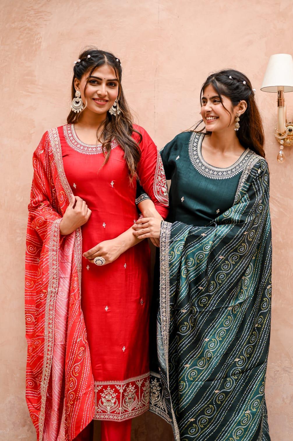 Ethnic Bandhani suit in 3 beautiful colours