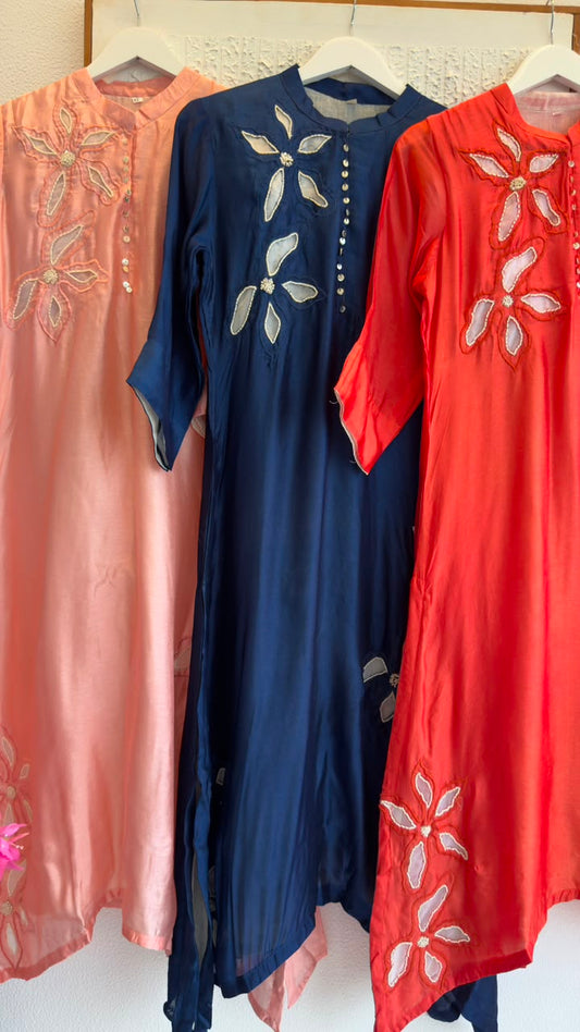 Appliqué premium silk kurta pant set with pearl work