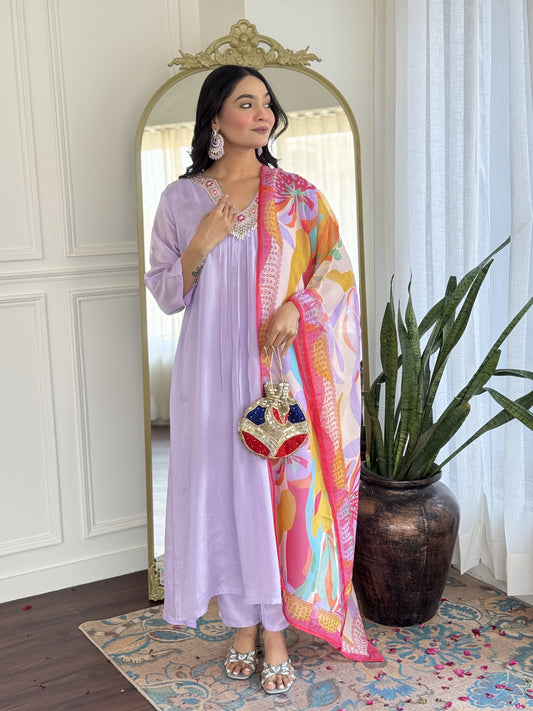 Lavender chinon Aline suit