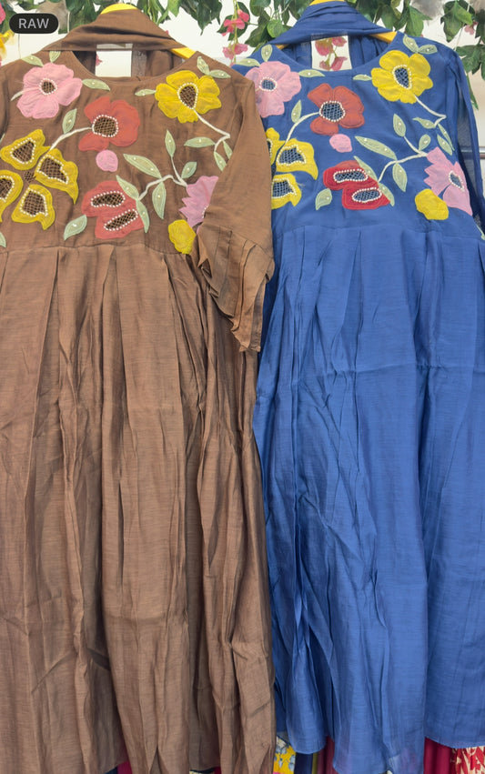 Applique floral  mul chandari suit