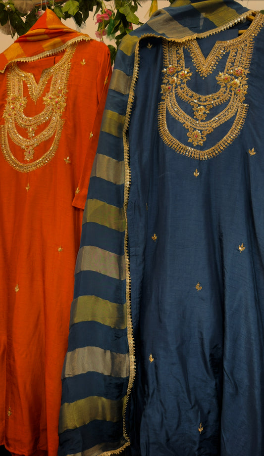 Heavy neck silk suit