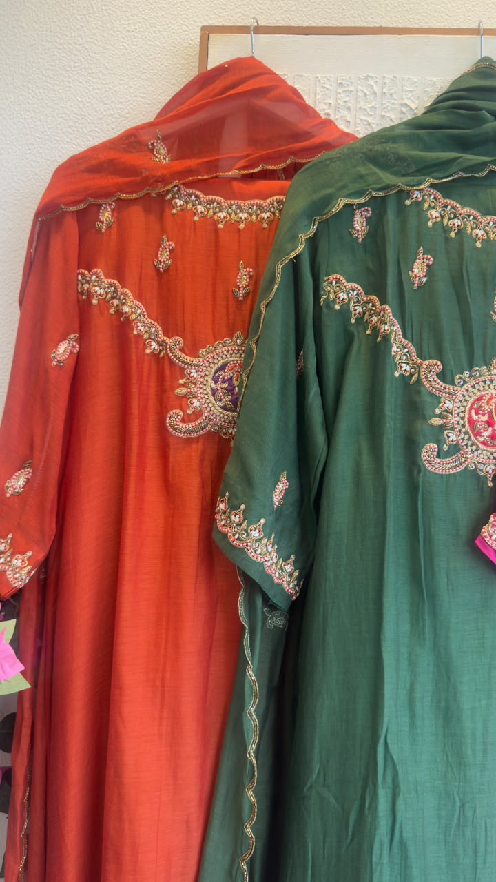 Pure mul chandari Aline suit with Zardari work