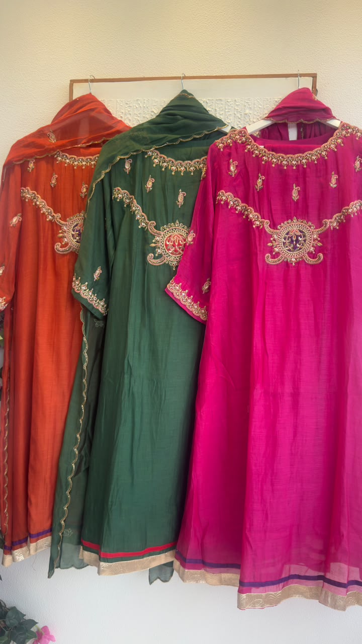 Pure mul chandari Aline suit with Zardari work