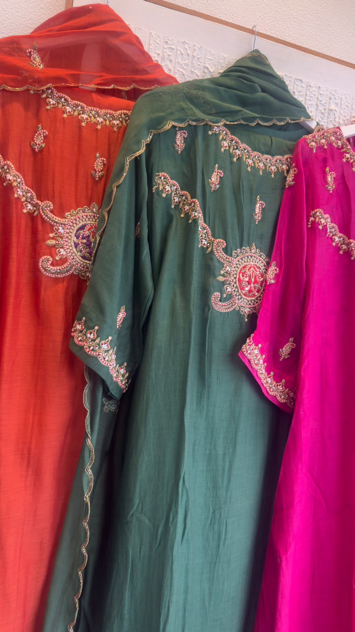 Pure mul chandari Aline suit with Zardari work
