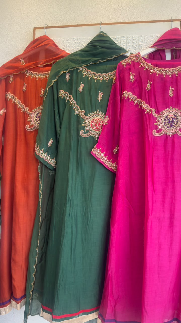 Pure mul chandari Aline suit with Zardari work