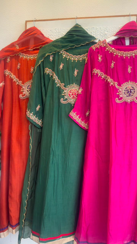 Pure mul chandari Aline suit with Zardari work