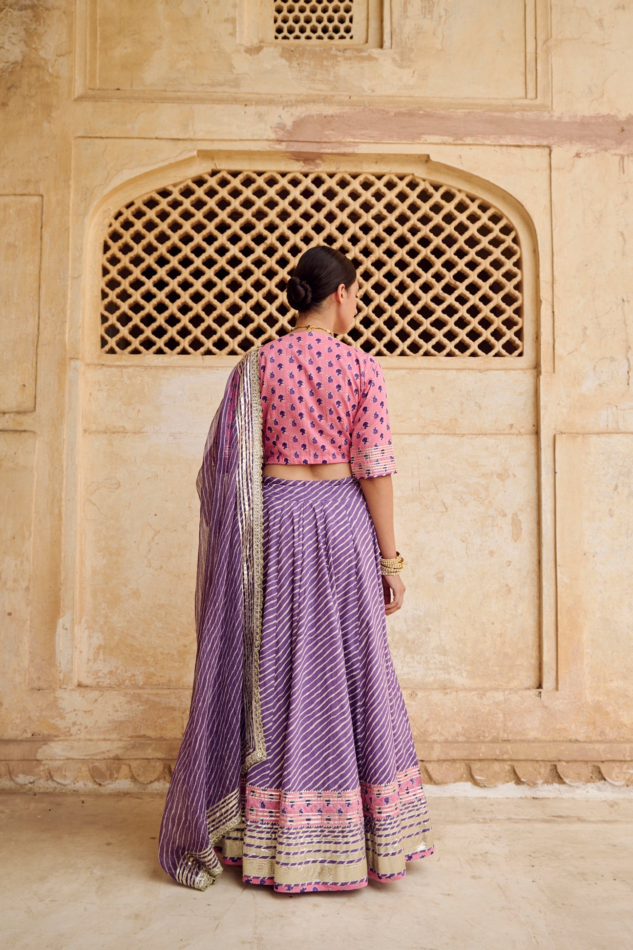 Pink Purple Cotton Gota Work Lehenga Set with Dupatta