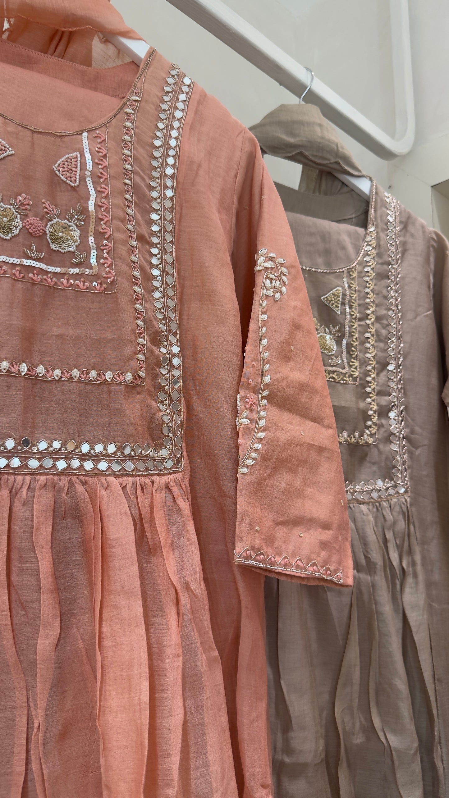 Ethnic Moti work & mirror handwork mul chandari suit