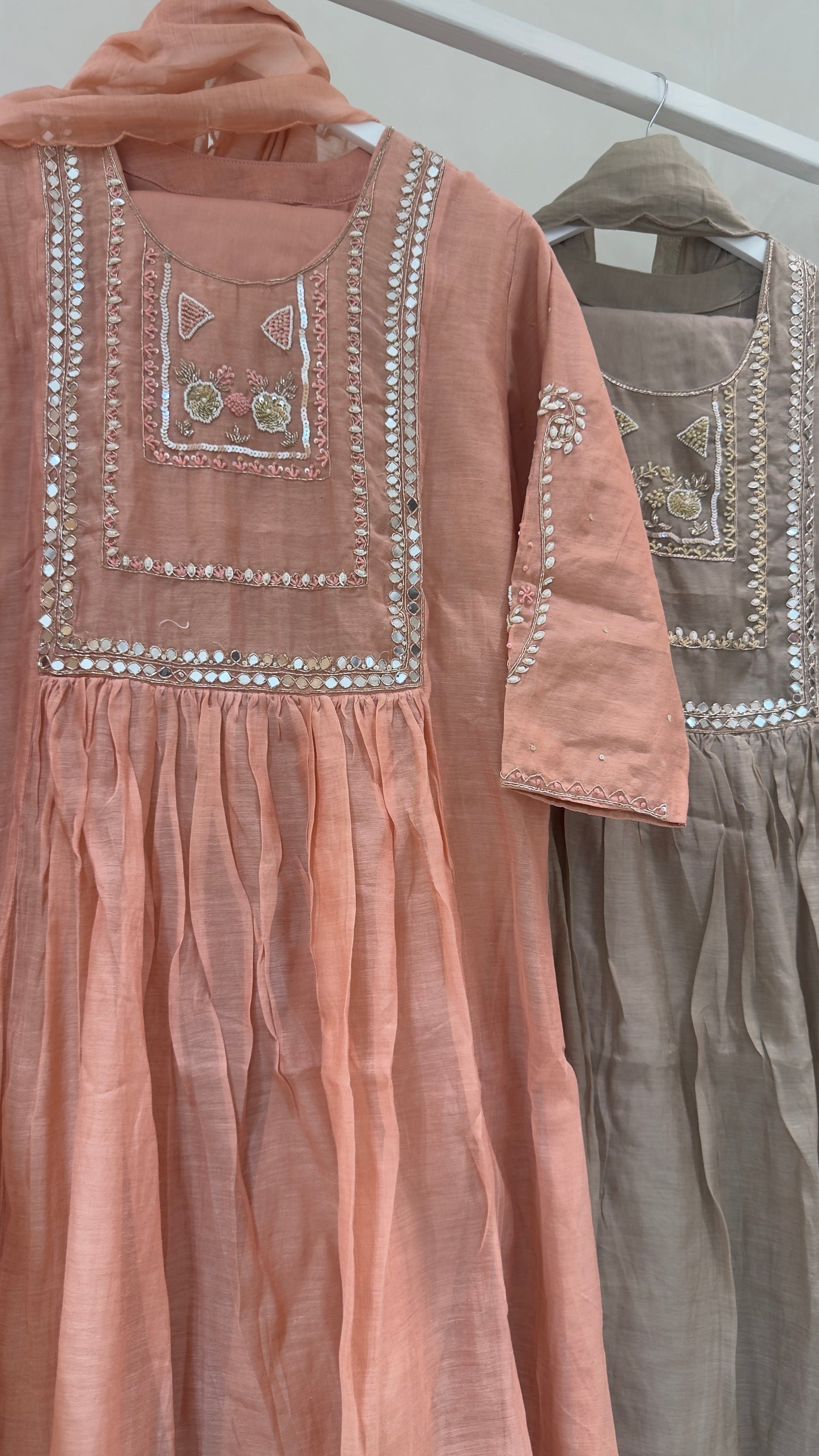 Ethnic Moti work & mirror handwork mul chandari suit