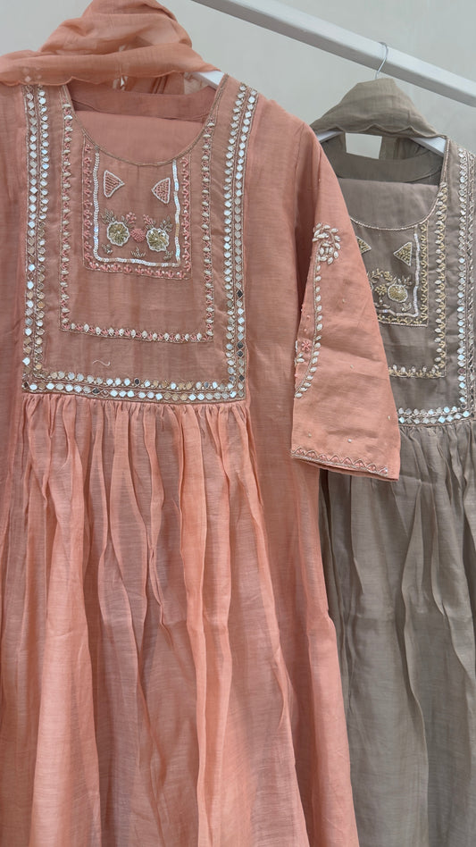 Ethnic Moti work & mirror handwork mul chandari suit