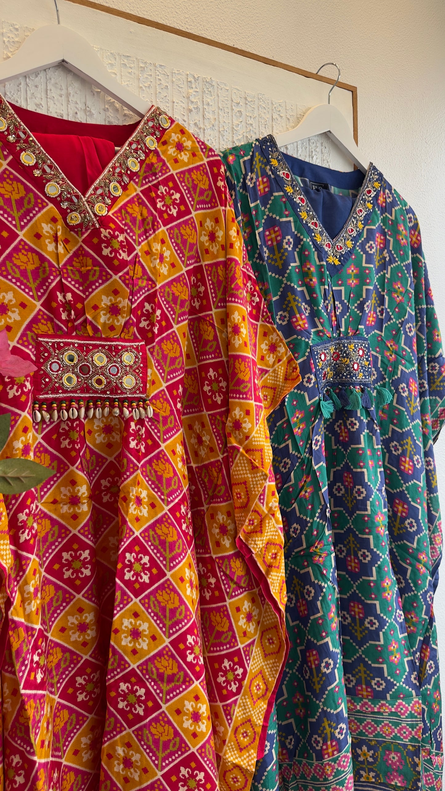 Muslin Patola kaftan set with Santoon straight bottom