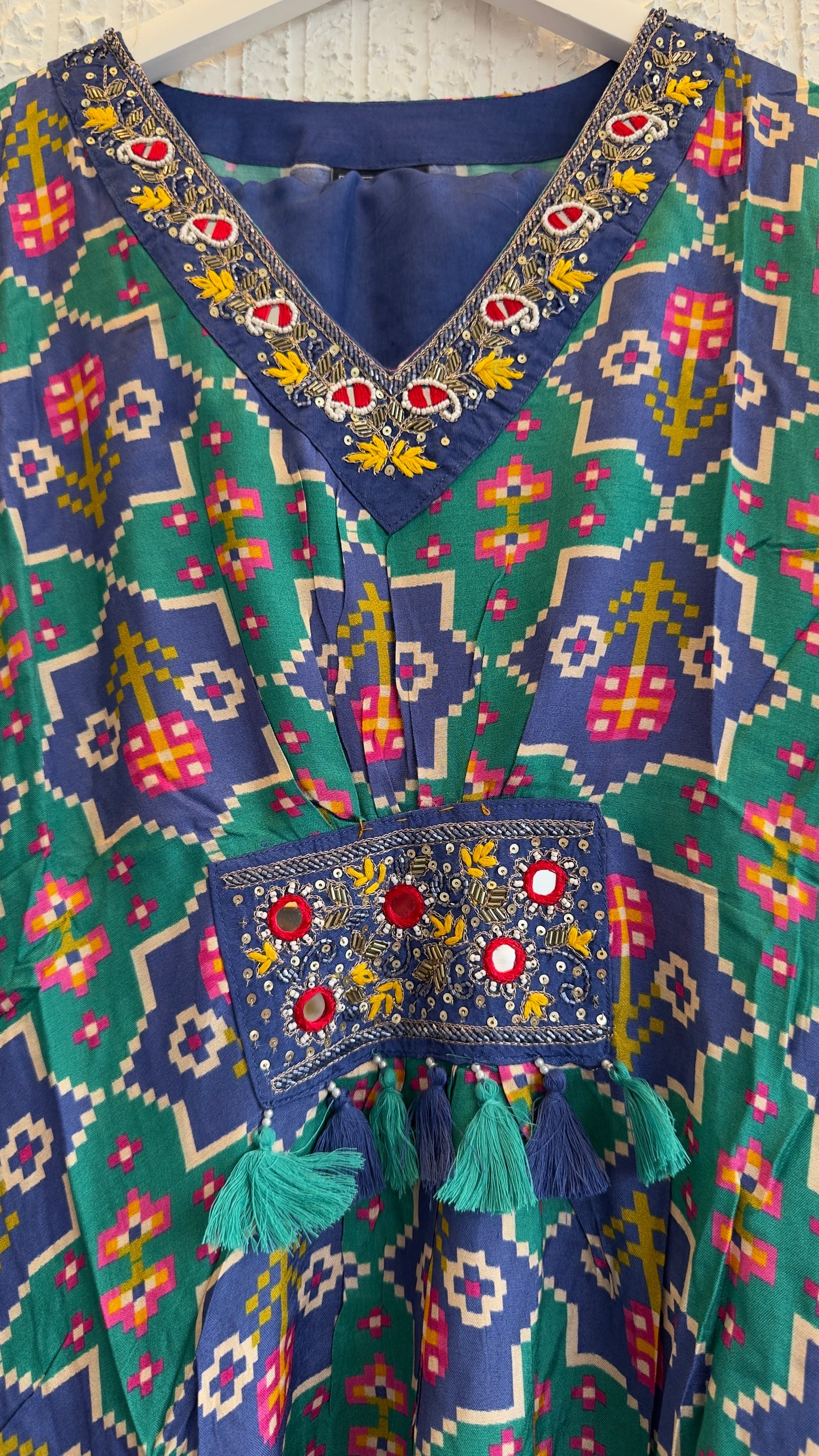 Muslin Patola kaftan set with Santoon straight bottom