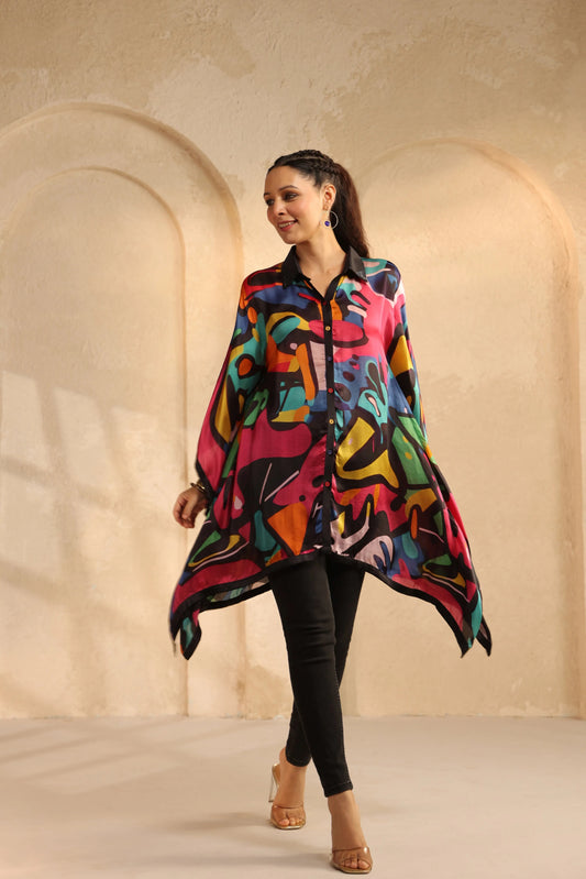 Black gajji kaftan top with inset