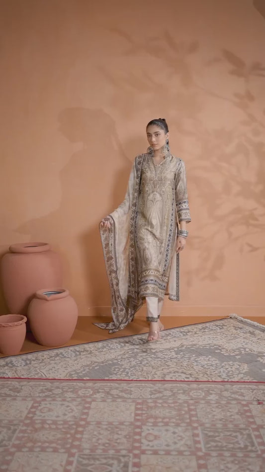 Traditional Print Straight Kurti With Pant And Printed Dupatta