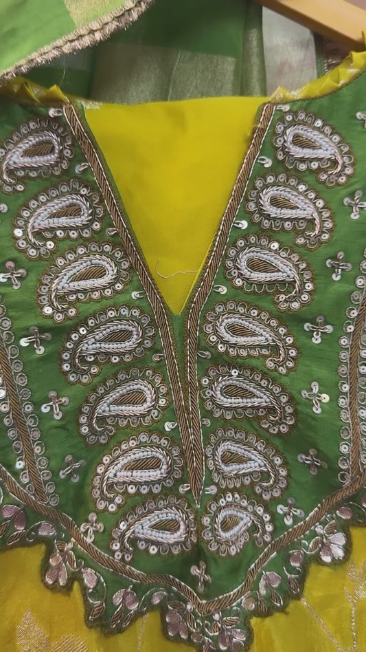 Vintage banaras silk suit with tissue dup & silk pants